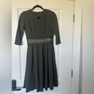 Linden Olive Long Sleeve Dress with Lace Accent